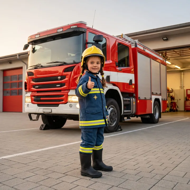 Feuerwehr-Kinderbuch mit Namen: Cover von «Lina und der grosse Einsatz» im lebensechten Stil (Mädchen-Version)
