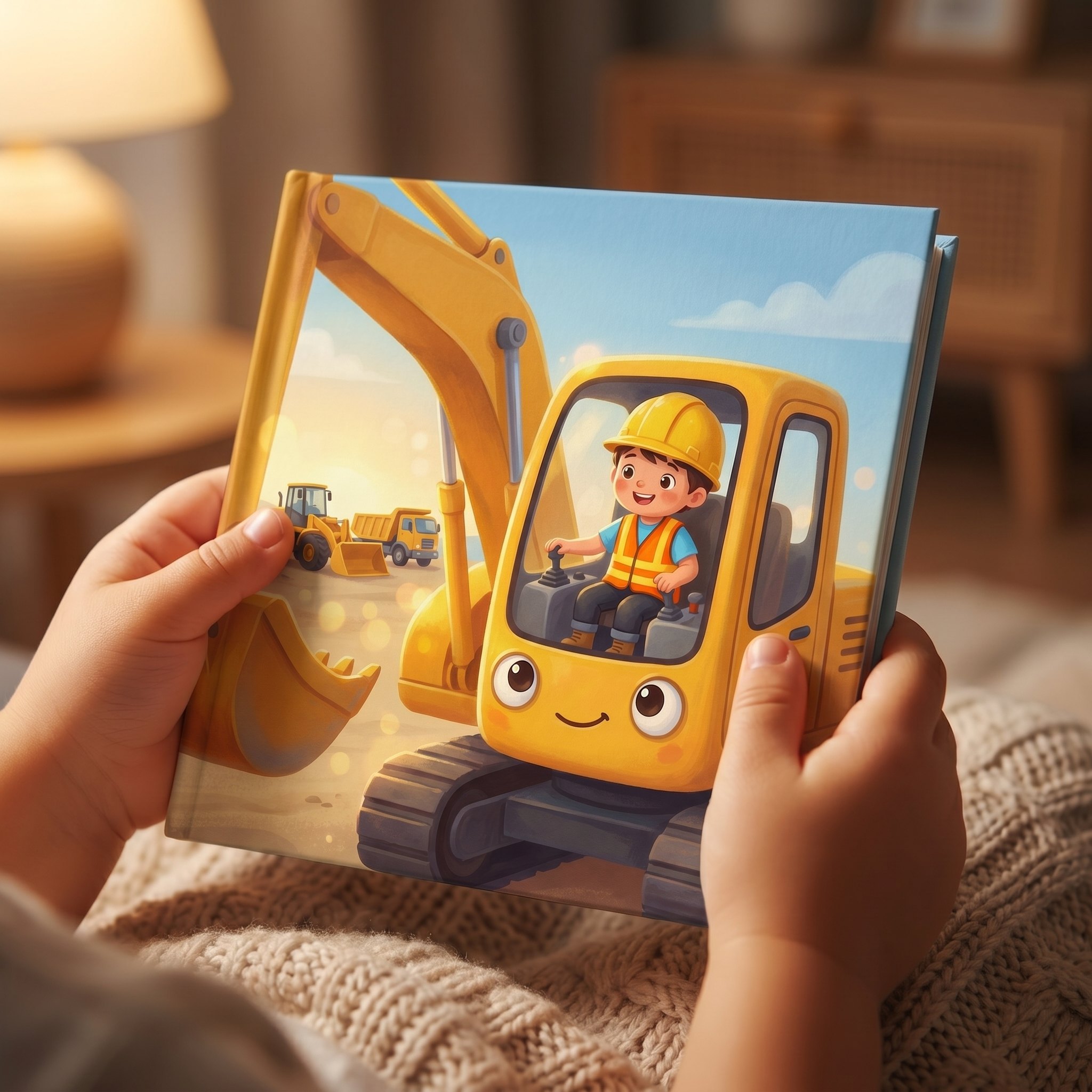 Kind hält das fertige personalisierte Hardcover-Bilderbuch in den Händen